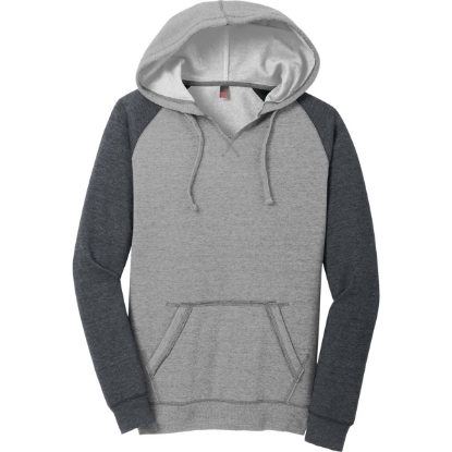 Custom District Womens Lightweight Fleece Raglan Hoodie. H Grey/H Char