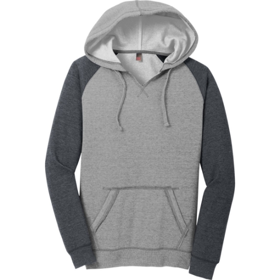 Custom District Womens Lightweight Fleece Raglan Hoodie. H Grey/H Char