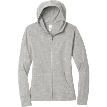 Custom District Womens Medal Full-Zip Hoodie. Light Grey