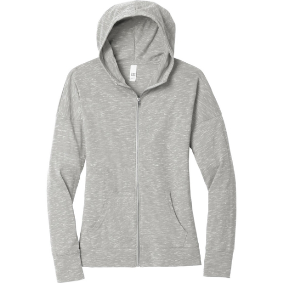 Custom District Womens Medal Full-Zip Hoodie. Light Grey