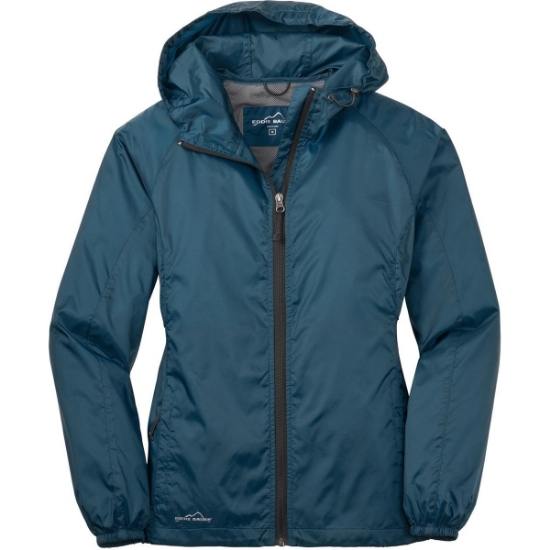 Custom Eddie Bauer Womens Packable Wind Jacket. Adriatic Blue