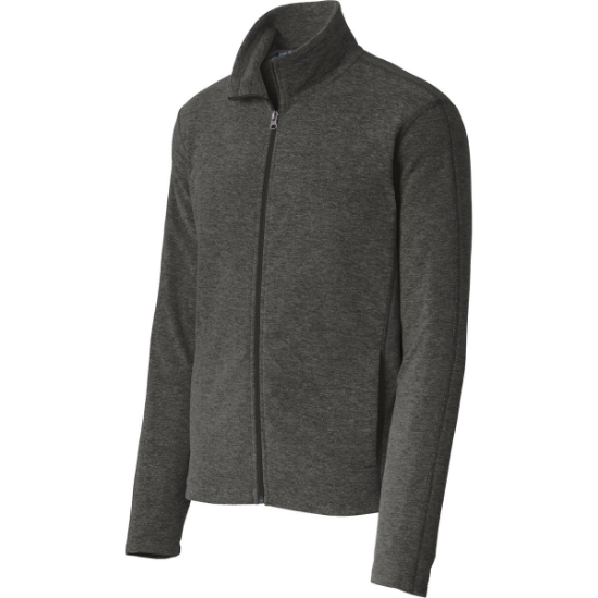 Custom Port Authority Heather Microfleece Full-Zip Jacket. Black Charcoal Heather