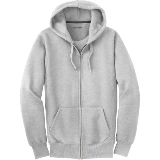 Custom Sport-Tek Super Heavyweight Full-Zip Hooded Sweatshirt. Athletic Heather Gray