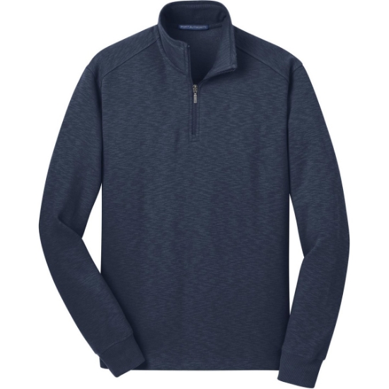 Custom Port Authority Slub Fleece 1/4-Zip Pullover. Navy Blue