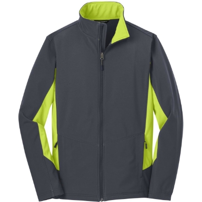 Custom Port Authority Core Colorblock Soft Shell Jacket. Bat Gry/Ch Grn