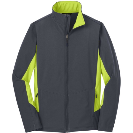 Custom Port Authority Core Colorblock Soft Shell Jacket. Bat Gry/Ch Grn