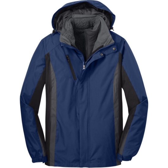 Custom Port Authority Colorblock 3-in-1 Jacket. Admiral Blue/Black/Magnet Gray