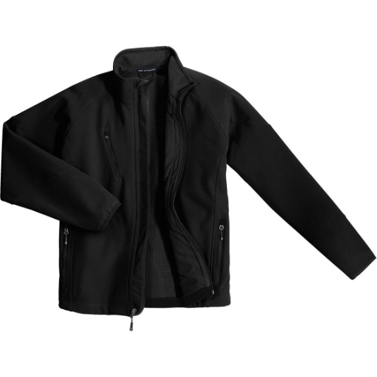 Custom Port Authority Textured Soft Shell Jacket. Black