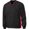 Custom Sport-Tek Tipped V-Neck Raglan Wind Shirt. Black/True Red