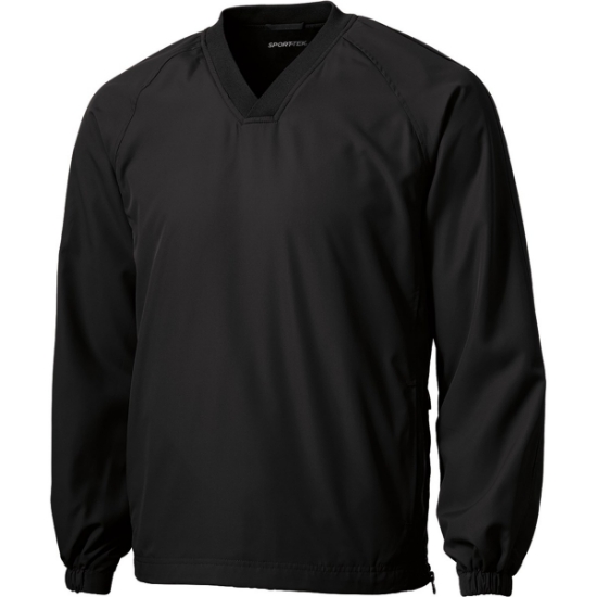 Custom Sport-Tek V-Neck Raglan Wind Shirt. Black