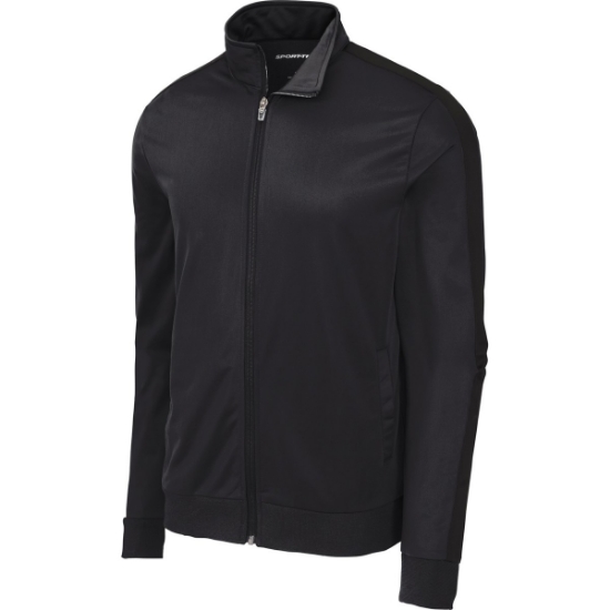 Custom Sport-Tek Tricot Sleeve Stripe Track Jacket. Black/Black