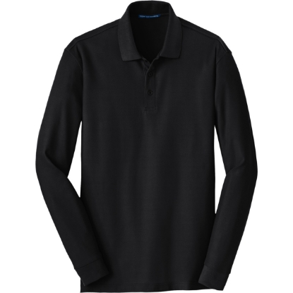 Custom Port Authority Long Sleeve Core Classic Pique Polo. Deep Black