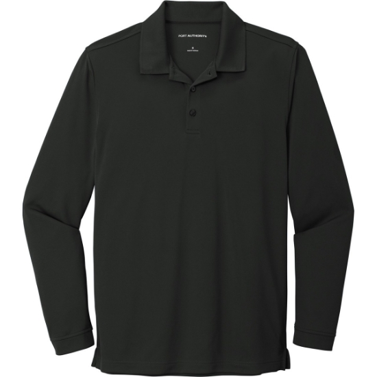 Custom Port Authority Dry Zone UV Micro-Mesh Long Sleeve Polo Deep Black