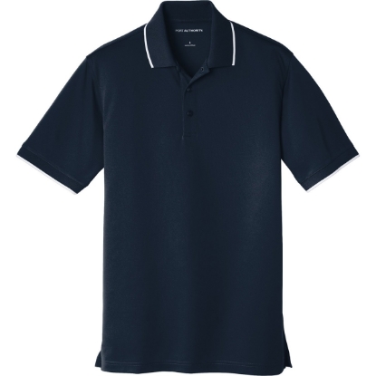 Custom Port Authority Dry Zone UV Micro-Mesh Tipped Polo. River Blue Navy/White