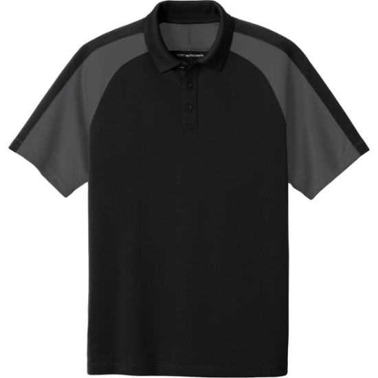 Custom Port Authority Wearever Performance Pique Colorblock Polo Deep Black/Storm Gray