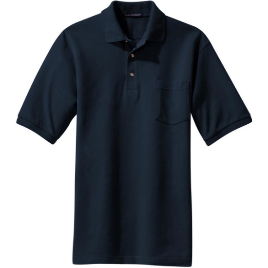 Custom Port Authority Heavyweight Cotton Pique Polo with Pocket. Navy Blue