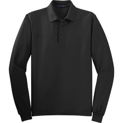 Custom Port Authority Silk Touch Long Sleeve Polo. Black