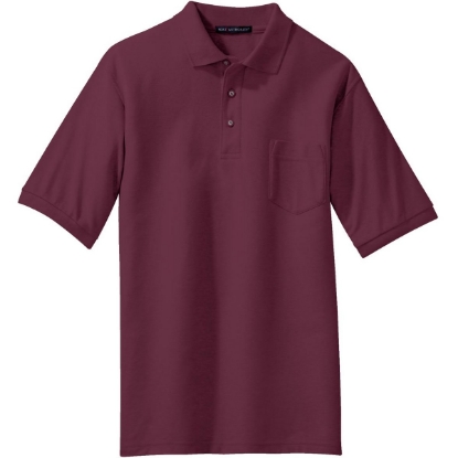 Custom Port Authority Silk Touch Polo with Pocket. Burgundy Red