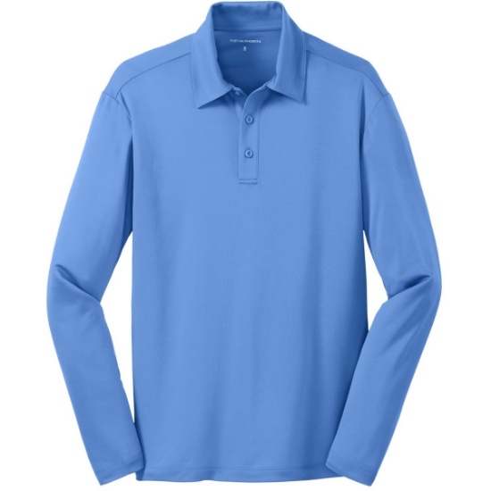 Custom Port Authority Silk Touch Performance Long Sleeve Polo. Carolina Blue