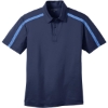 Custom Port Authority Silk Touch Performance Colorblock Stripe Polo. Navy Blue/Carolina Blue