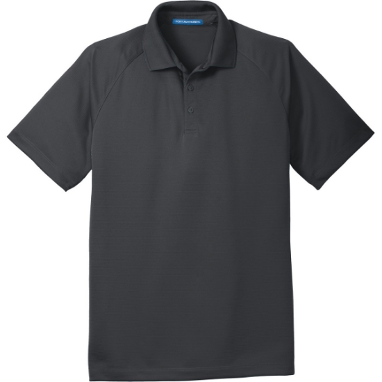 Custom Port Authority Crossover Raglan Polo. Battleship Gray