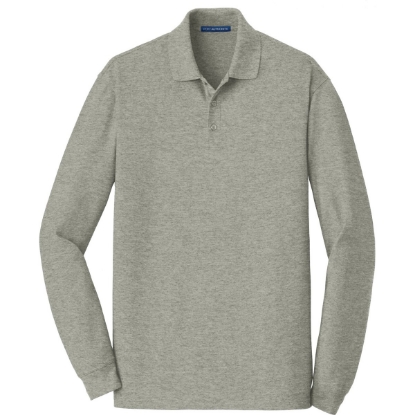 Custom Port Authority EZCotton Long Sleeve Polo. Oxford Heather Gray