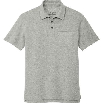 Custom Port Authority C-FREE Cotton Blend Pique Pocket Polo Deep Smoke Heather Gray