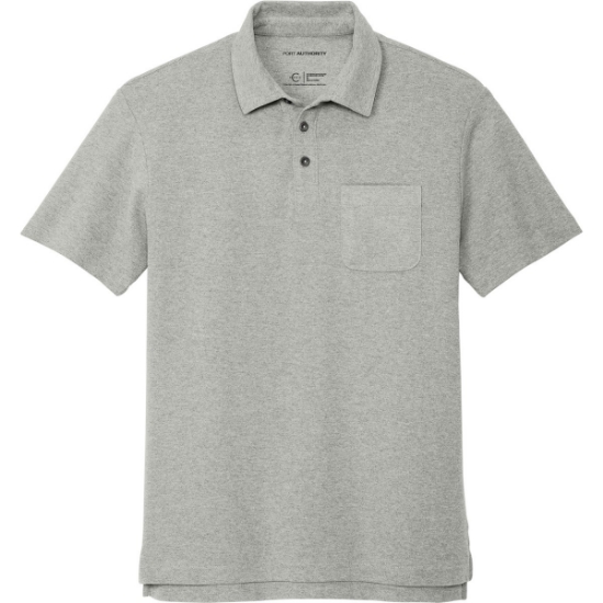 Custom Port Authority C-FREE Cotton Blend Pique Pocket Polo Deep Smoke Heather Gray