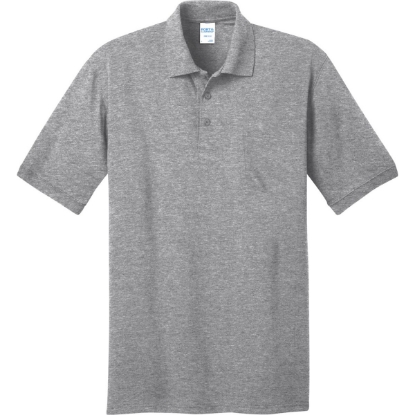 Custom Port & Co Core Blend Jersey Knit Pocket Polo. Athletic Heather Gray