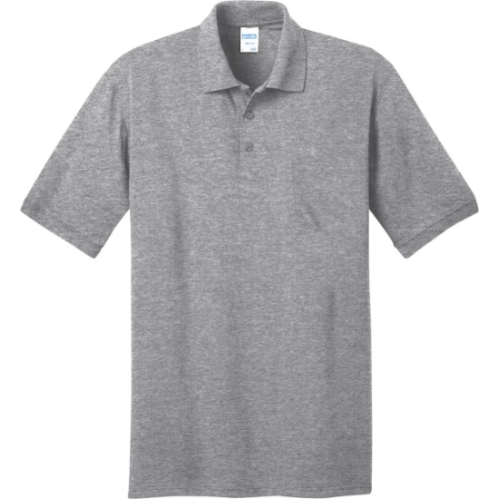 Custom Port & Co Core Blend Jersey Knit Pocket Polo. Athletic Heather Gray