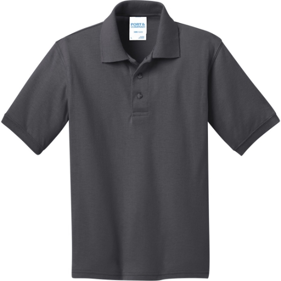 Custom Port & Co Youth Core Blend Jersey Knit Polo. Charcoal Gray