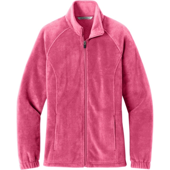 Custom Port Authority Womens Plush Fleece Full-Zip Jacket Awareness Pink