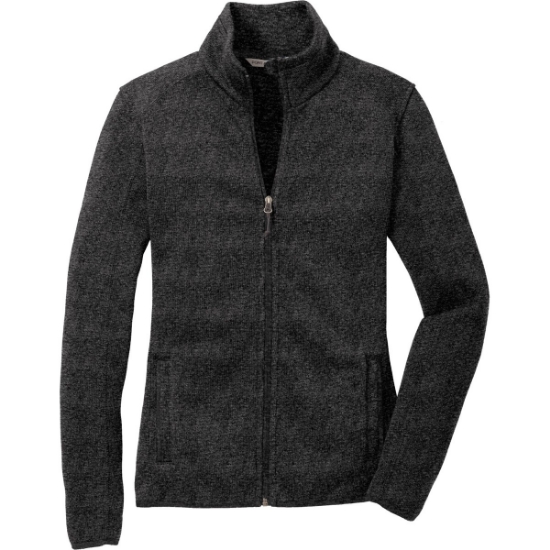 Custom Port Authority Womens Sweater Fleece Jacket. Black Heather