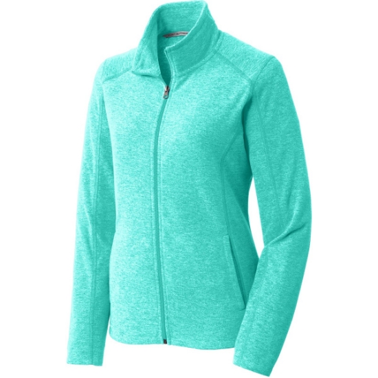 Custom Port Authority Womens Heather Microfleece Full-Zip Jacket. Aqua Green Heather