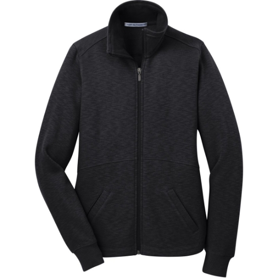 Custom Port Authority Womens Slub Fleece Full-Zip Jacket. Black