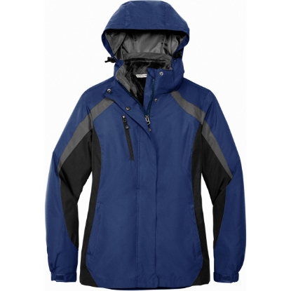 Custom Port Authority Womens Colorblock 3-in-1 Jacket. Admiral Blue/Black/Magnet Gray
