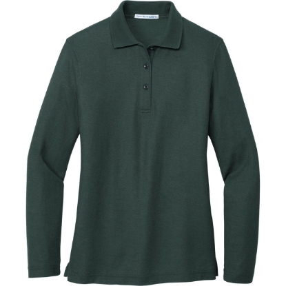 Custom Port Authority Womens Silk Touch Long Sleeve Polo. Dark Green