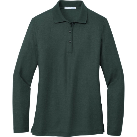 Custom Port Authority Womens Silk Touch Long Sleeve Polo. Dark Green