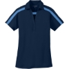 Custom Port Authority Womens Silk Touch Performance Colorblock Stripe Polo. Navy Blue/Carolina Blue
