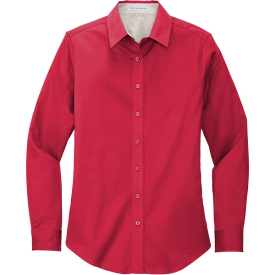 Custom Port Authority Womens Long Sleeve Easy Care Shirt. Red/Light Stone Beige