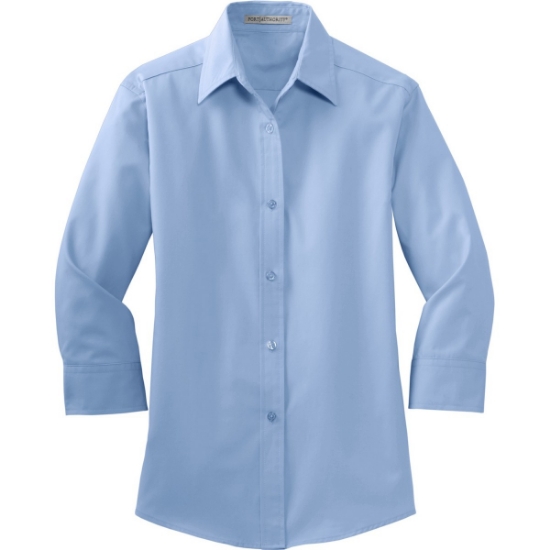 Custom Port Authority Womens 3/4-Sleeve Easy Care Shirt. Light Blue