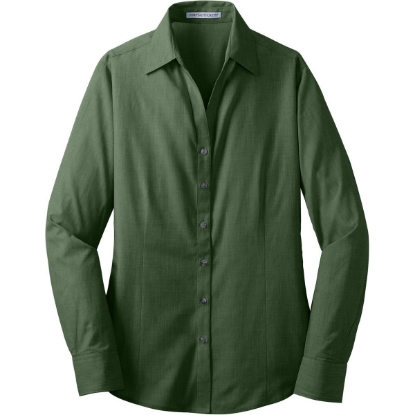 Custom Port Authority Womens Crosshatch Easy Care Shirt. Dk Cactus Grn