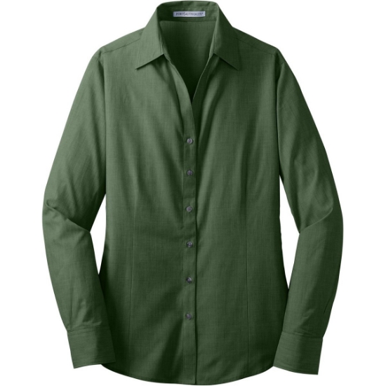 Custom Port Authority Womens Crosshatch Easy Care Shirt. Dk Cactus Grn