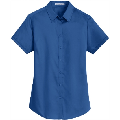 Custom Port Authority Womens Short Sleeve SuperPro Twill Shirt. True Blue