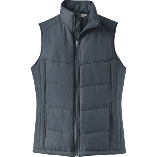 Custom Port Authority Womens Puffy Vest. Dark Slate/Black