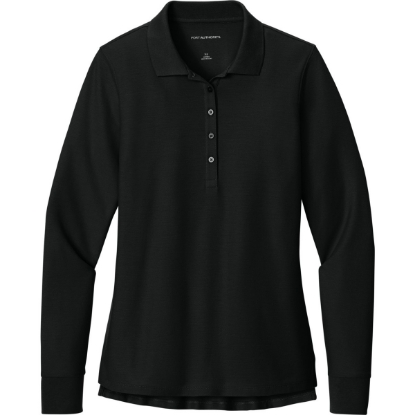 Custom Port Authority Womens Wearever Signature Pique Long Sleeve Polo Deep Black