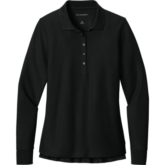 Custom Port Authority Womens Wearever Signature Pique Long Sleeve Polo Deep Black