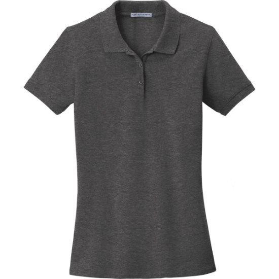 Custom Port Authority Womens EZCotton Polo. Charcoal Hthr