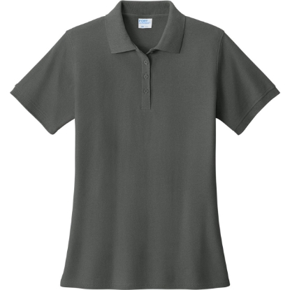 Custom Port & Co Womens Core Blend Pique Polo. Charcoal Gray