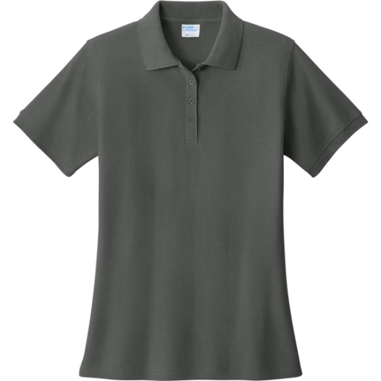 Custom Port & Co Womens Core Blend Pique Polo. Charcoal Gray